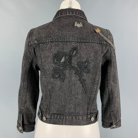 MARC JACOBS Size M Black Washed Denim Pins Cropped Jacket