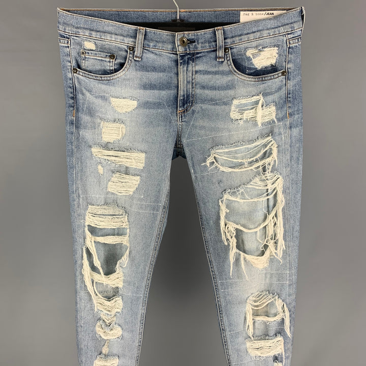 RAG & BONE Size 29 Blue Denim Distressed Zip Fly Jeans