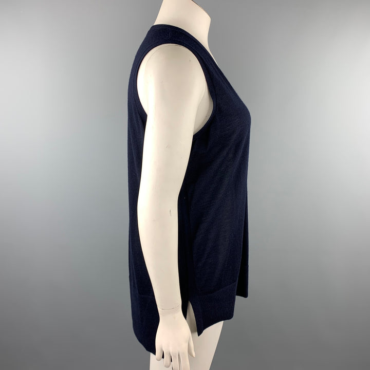 PURE Size 14 Navy Jersey Knitted Cashmere Sleeveless Casual Top