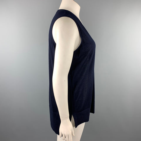 PURE Taille 14 Haut décontracté sans manches en jersey tricoté en cachemire bleu marine