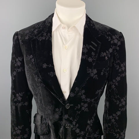 PAUL SMITH Size 40 Black Embroidery Velvet Notch Lapel Sport Coat