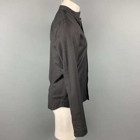 EMPORIO ARMANI Size S Charcoal Wool Hidden Buttons Long Sleeve Shirt