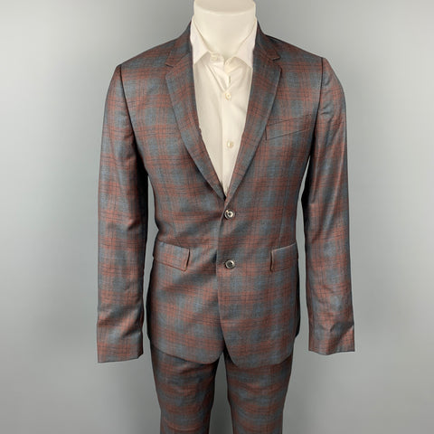 PAUL SMITH Kensington Fit Size 38 Regular Grey & Brown Plaid Virgin Wool Notch Lapel Suit
