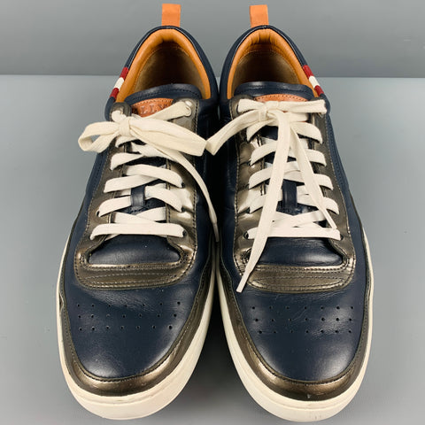 BALLY Size 12 Navy Red Leather Low Top Lace Up Shoes