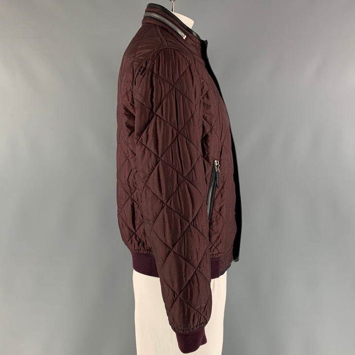 BURBERRY PRORSUM  Size 44 Burgundy Quilted Nylon Jacket