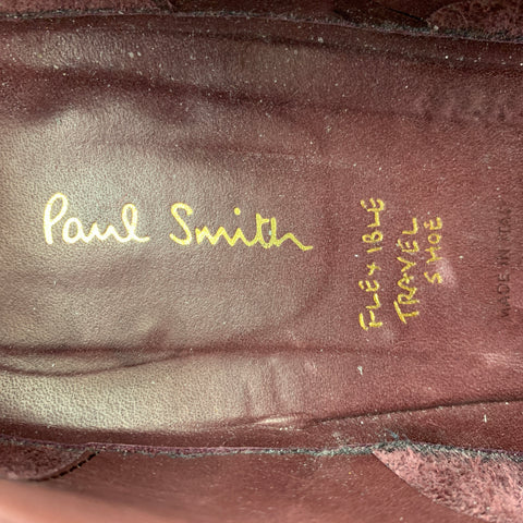 PAUL SMITH Taille 11 Chaussures de voyage flexibles à lacets en cuir perforé aubergine