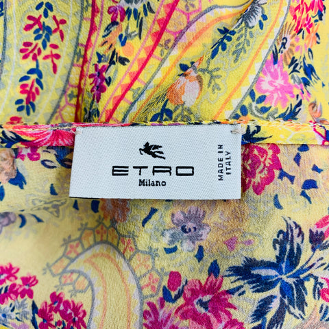 ETRO Taille 2 Blouse à manches longues florale en soie rose jaune