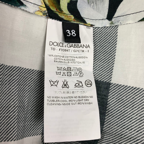 DOLCE & GABBANA Size 2 Black & White Green Floral Cotton Blouse