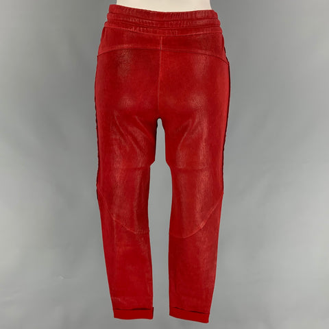 ISABEL MARANT Pantalon décontracté à cordon en cuir rouge taille 4