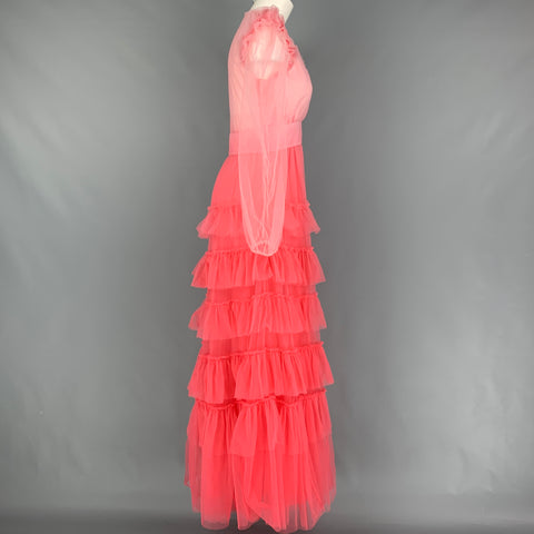 LOVESHACKFANCY Vestido largo con volantes y nailon rosa talla 4