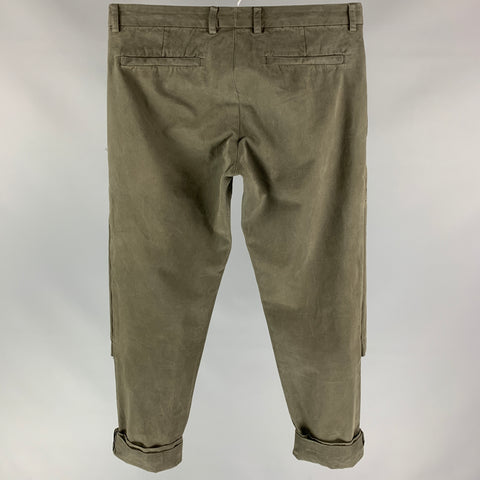 DRIES VAN NOTEN Size 30 Olive Cotton Overlay Casual Pants