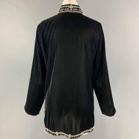 PAUL STUART Size 10 Black Velvet Rhinestones Tunic Dress Top
