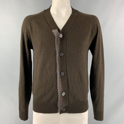 SCHIELE Size L Brown Solid Wool Buttoned Cardigan