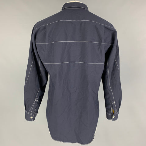 COMME des GARCONS Size XL Navy White Contrast Stitch Polyester Long Sleeve Shirt