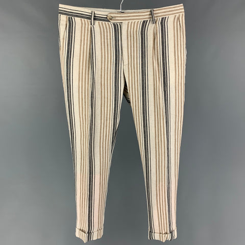GARCIA MADRID Size 32 Beige Black Stripe Cotton Linen Cuffed Casual Pants