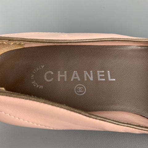 CHANEL Size 7 Pink Leather Quilted Pointed CC Flap Toe Flats