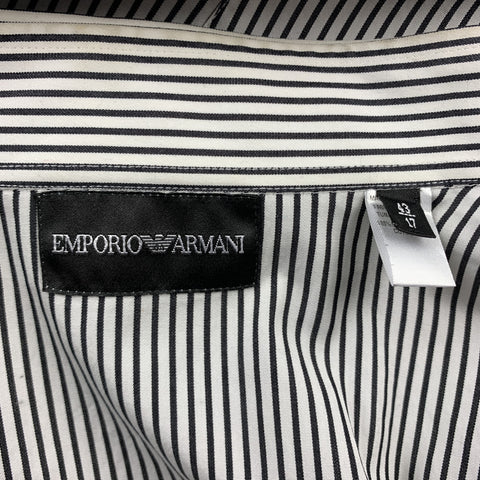EMPORIO ARMANI Taille L Chemise à manches longues boutonnée en coton à rayures noires et blanches