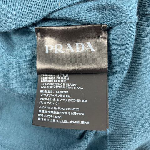PRADA Size M Teal Knitted Wool Polo Pullover