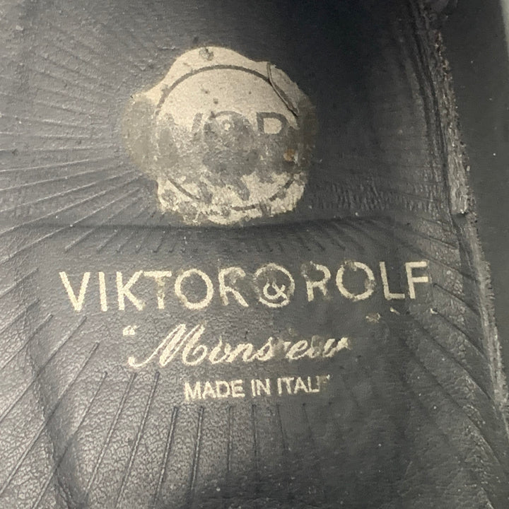 VIKTOR & ROLF Size 10 Black Blue Perforated Leather Wingtip Lace Up Shoes