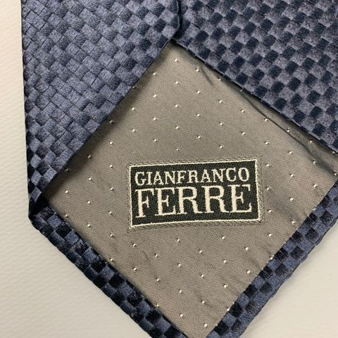 GIANFRANCO FERRE Navy Checkered Silk Jacquard Tie