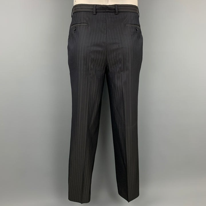 ARMANI COLLEZIONI Size 44 Long Black on Black Stripe Wool Blend Peak Lapel Suit