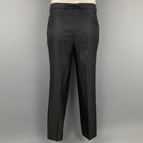 ARMANI COLLEZIONI Size 44 Long Black on Black Stripe Wool Blend Peak Lapel Suit