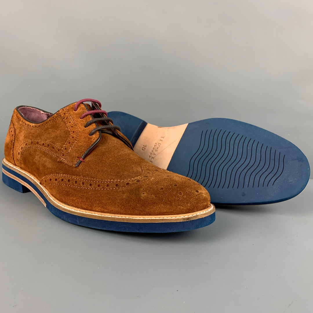 TED BAKER Size 11 Brown Perforated Leather Wingtip Lace Up Shoes