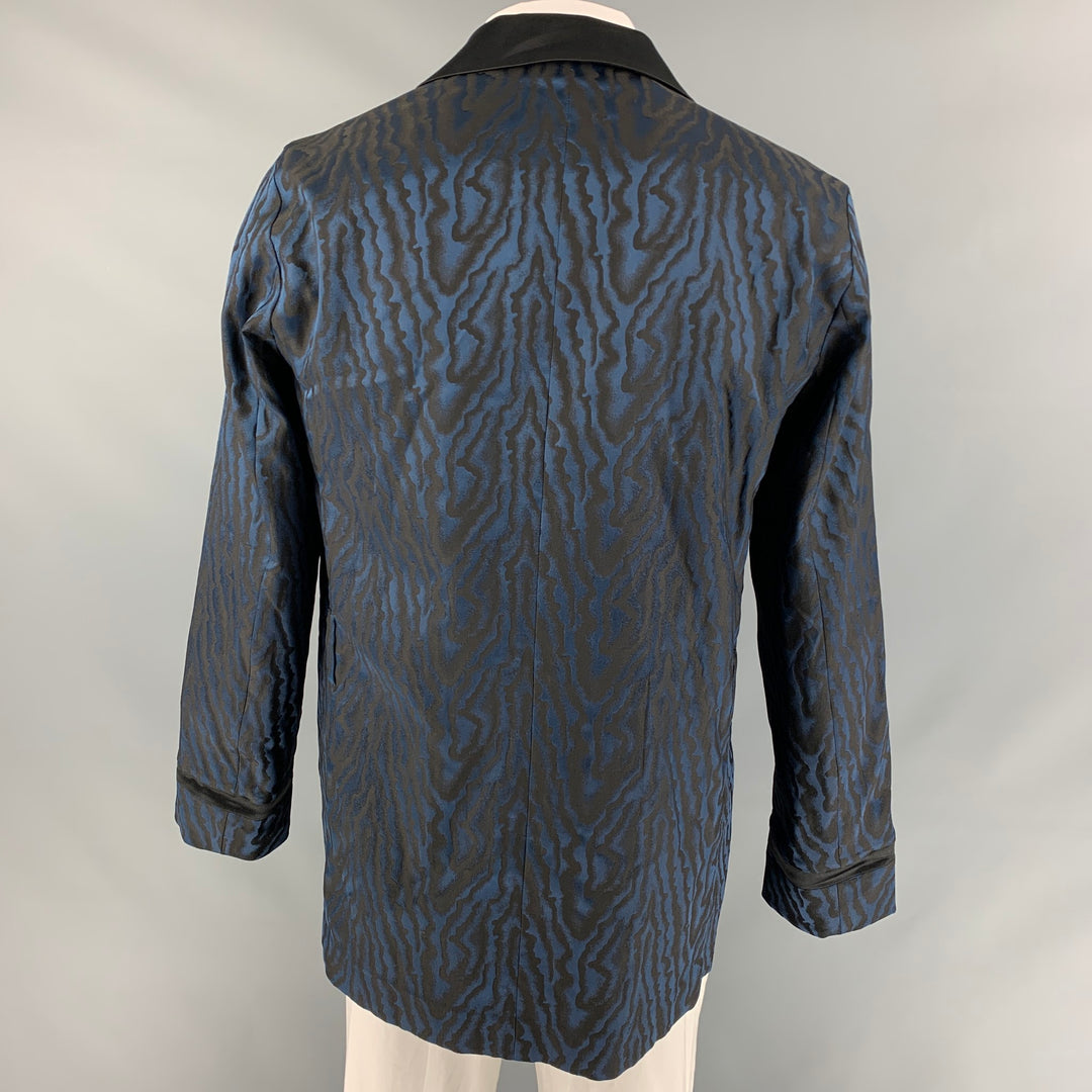 LA PERLA SS 16 Size XL Navy & Black Jacquard Silk / Polyester Coat
