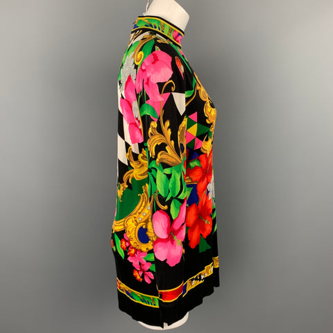 LEONARD Size M Multi-Color Floral Silk Tunic Blouse