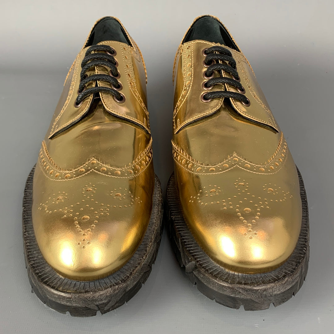 DOLCE & GABBANA Size 11 Gold Metallic Leather Lace Up Shoes