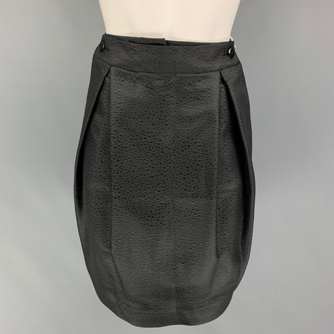 ARMANI COLLEZIONI Size 4 Black Acetate Blend Embossed Pleated Skirt