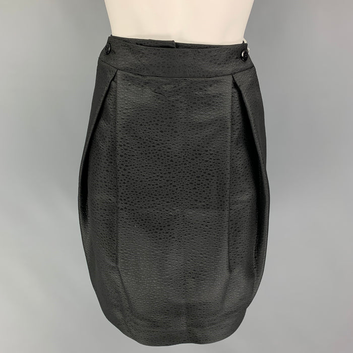 ARMANI COLLEZIONI Size 4 Black Acetate Blend Embossed Pleated Skirt