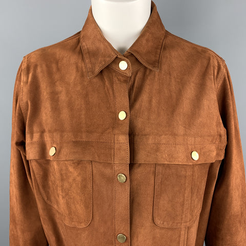 FRAME Brown Suede Size L Gold Metal Snaps Long Sleeve Shirt
