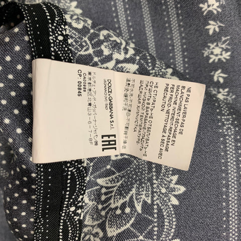 DOLCE & GABBANA Size M Black White Print Silk Camp Short Sleeve Shirt