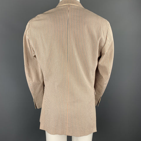 COAT Size 40 Beige & Red Blue Striped Seersucker Notch Lapel Sport Coat