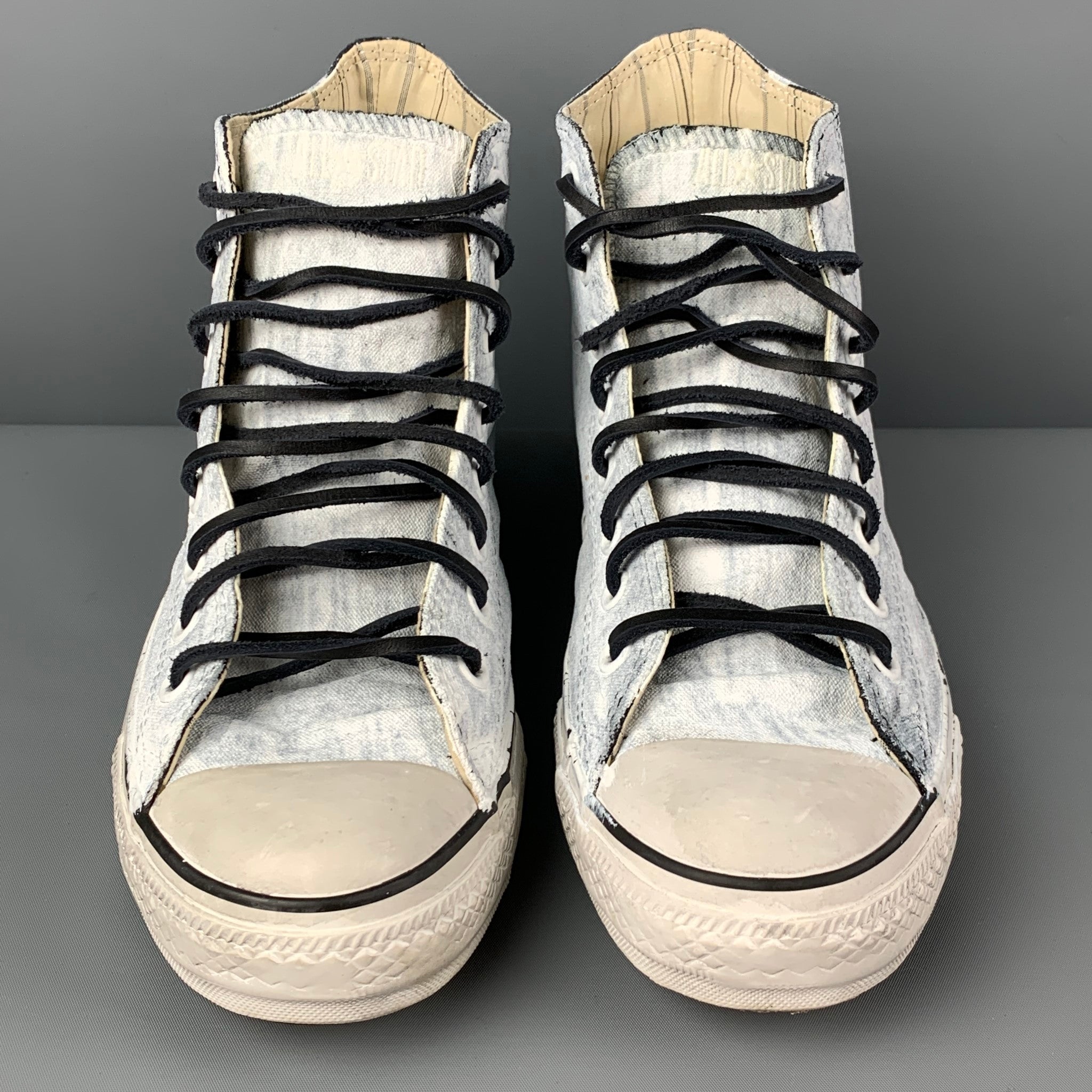 JOHN VARVATOS x CONVERSE Size 10 White Painted Canvas High Top Sneakers Sui Generis Designer Consignment