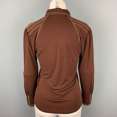 HERMES Taille 6 Blouse à points contrastés en jersey marron