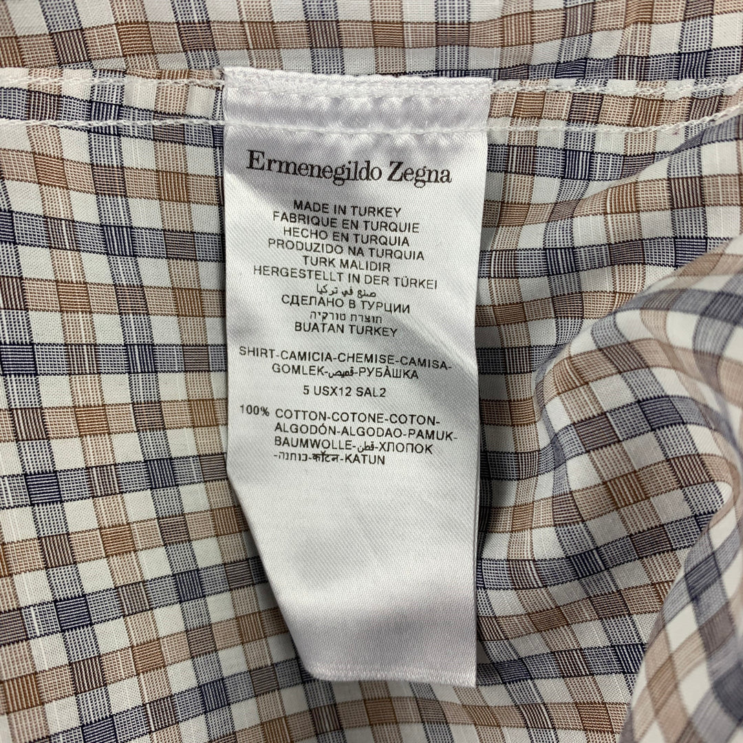 ERMENEGILDO ZEGNA Taille XL Chemise à manches longues en coton à carreaux blanc et gris