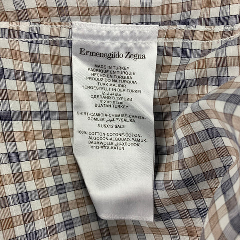 ERMENEGILDO ZEGNA Size XL White & Grey Checkered Cotton Long Sleeve Shirt