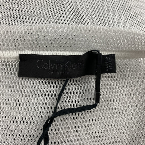 CALVIN KLEIN COLLECTION Size M White Mesh Polyester Crew-Neck Sleeveless T-Shirt