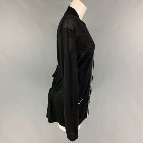 ANN DEMEULEMEESTER Size 8 Black White Wool Contrast Stitch Cardigan