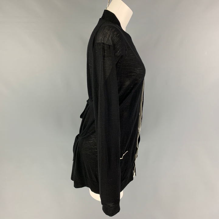 ANN DEMEULEMEESTER Size 8 Black White Wool Contrast Stitch Cardigan