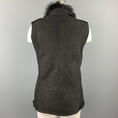 BLK DNM Size S Black Shearling Zip Up Belted Biker Vest