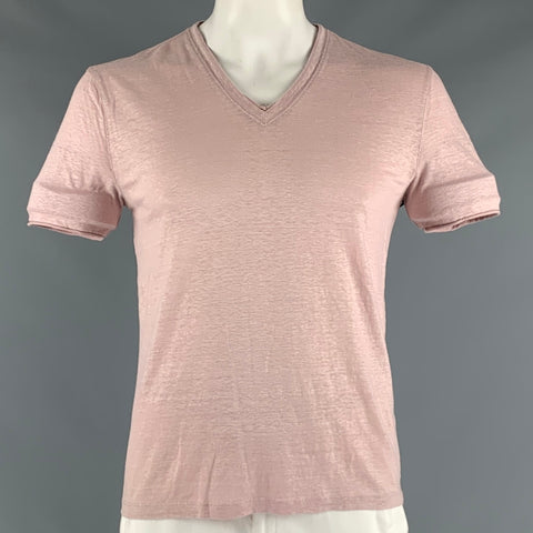 JOHN VARVATOS Size L Pink Heather Linen V-Neck T-shirt