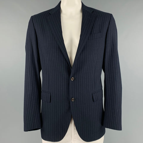 POLO by RALPH LAUREN Size 42 Long Navy Stripe Wool Notch Lapel Sport Coat