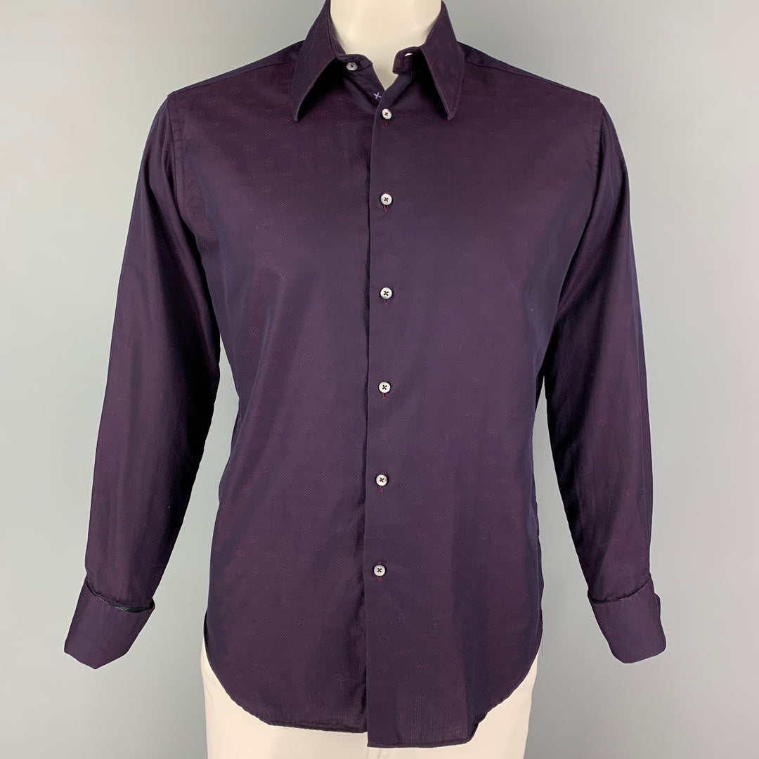 1LIKENOOTHER Size M Purple Red Print Cotton French Cuff Long Sleeve Shirt