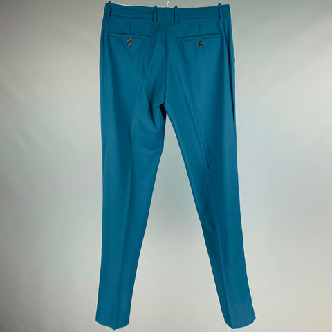 MAISON MARGIELA Size 32 Teal Wool Distressed Dress Pants