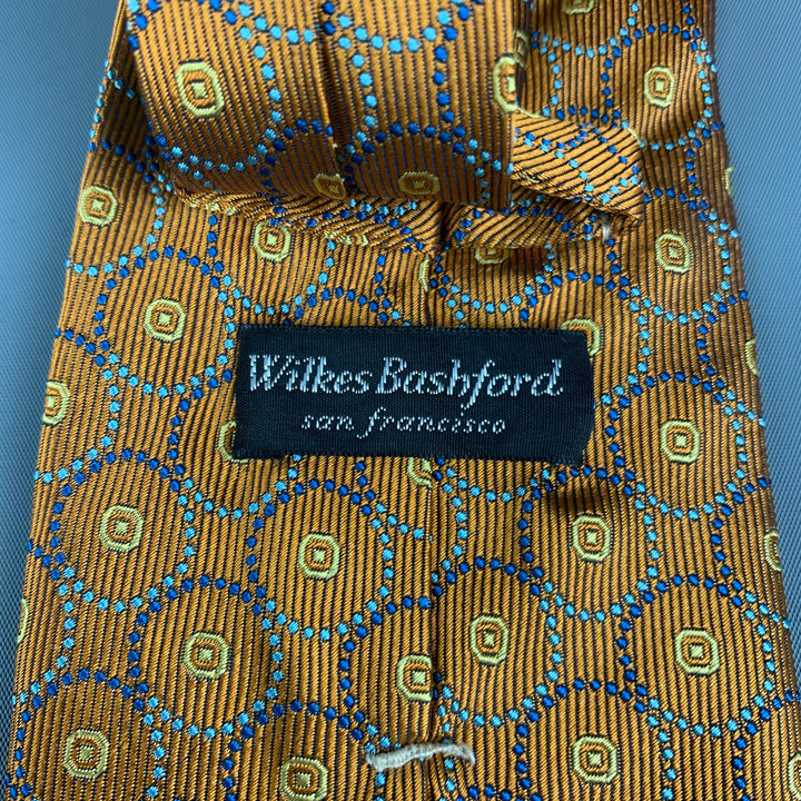 WILKES BASHFORD Mustard Blue Circles Silk Tie