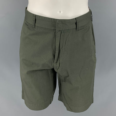 TOMAS MAIER Taille 34 Short en coton uni olive avec braguette zippée