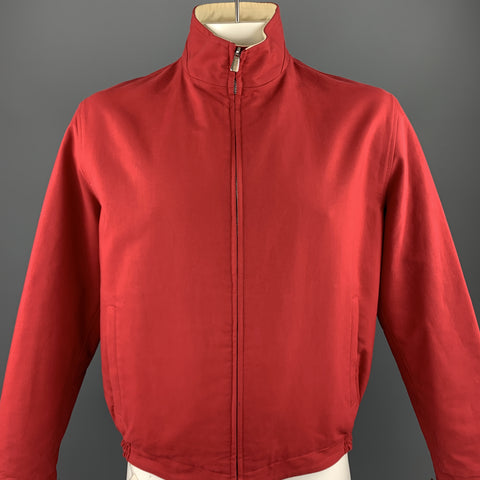 LORO PIANA Size L Red & Beige Cotton Reversible Jacket